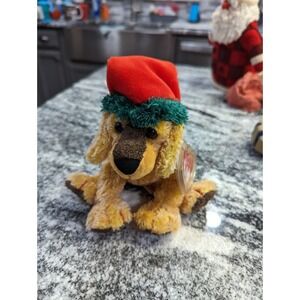 Ty Jingle Beanies Jinglepup Plush Spaniel Dog w/ Santa Hat Interior Bells